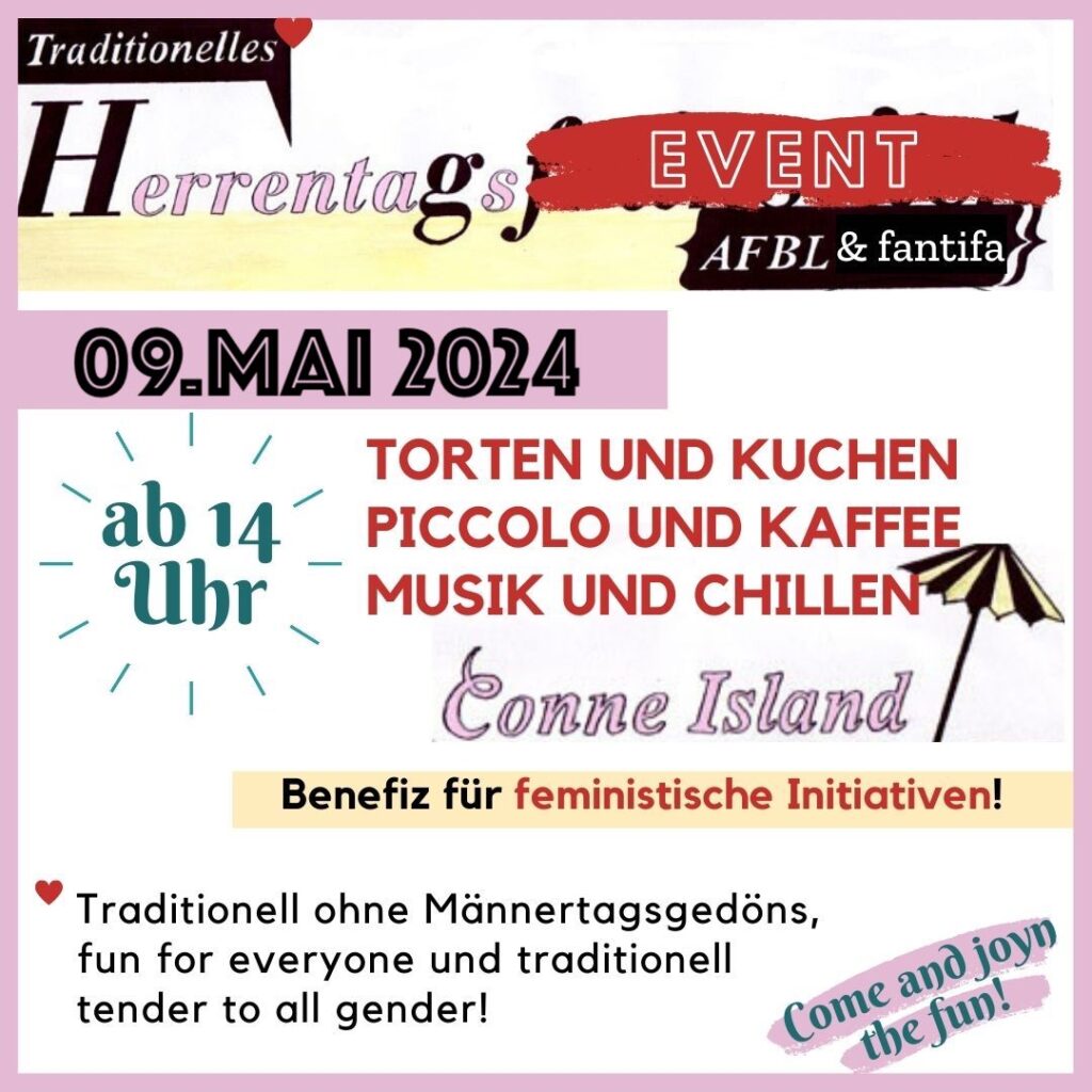 Veranstaltungsflyer für das Herrentags Event von AFBL und Fantifa in Leipzig